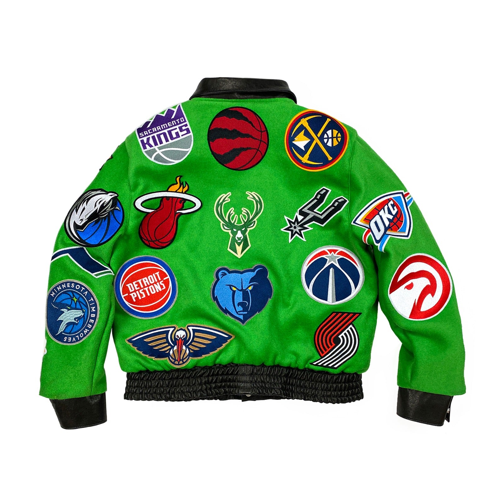 Maker of Jacket Varsity Jackets Navy NBA Teams Collage Jeff Hamilton Wool