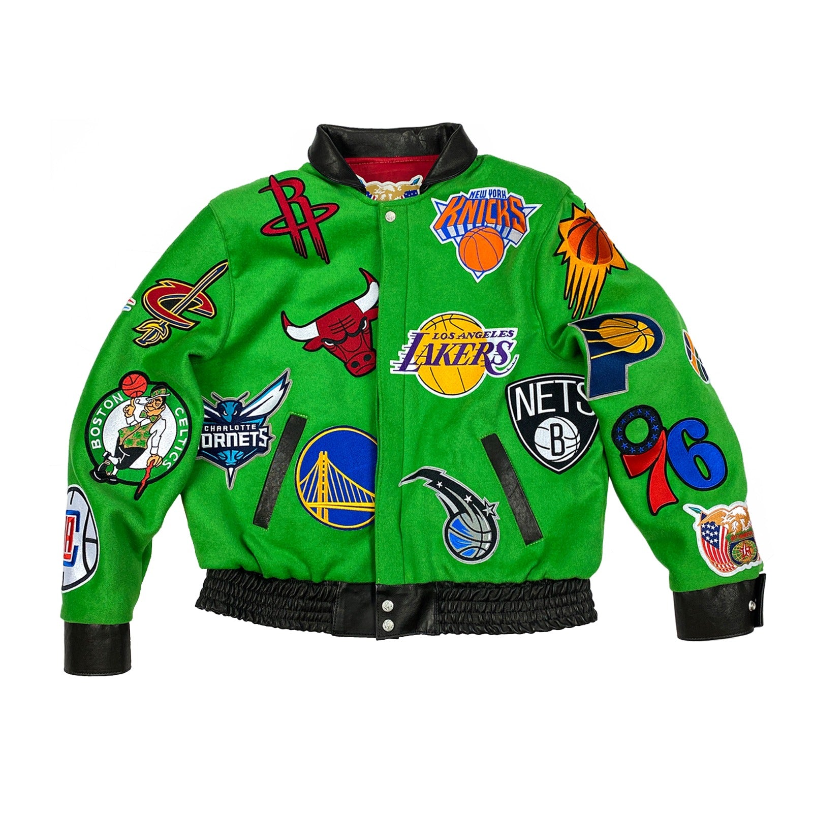 Jeff Hamilton - NBA Collage Wool & Leather Jacket - Olive, Green / LG | Feature