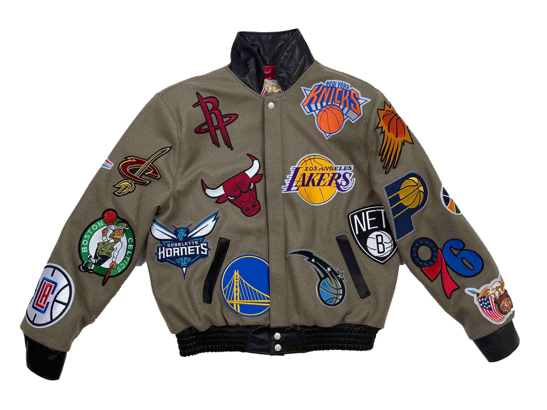 Jeff Hamilton - NBA Collage Wool & Leather Jacket - Olive, Green / LG | Feature
